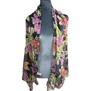 Y2K- Semi Sheer Scarf Shawl- Bright Florals with beading details- 66x20"